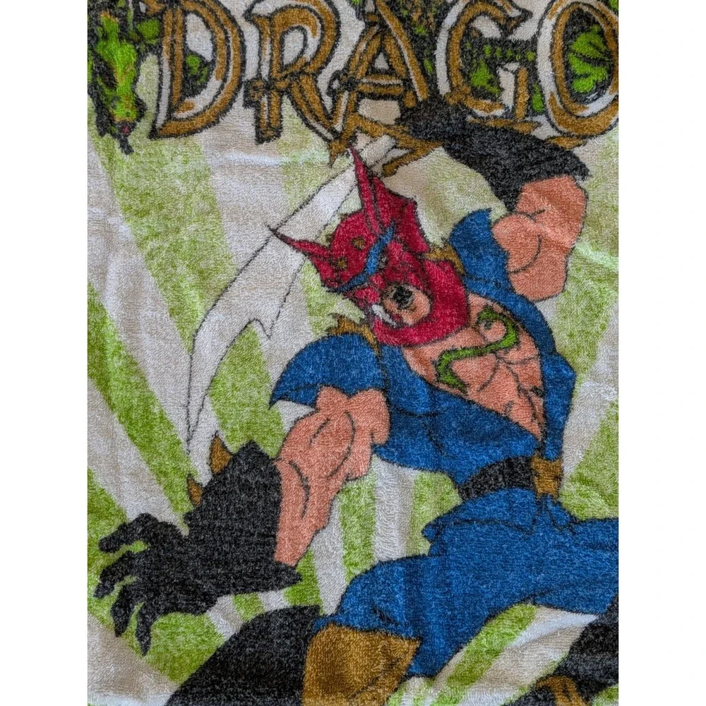 Vintage Double Dragon Beach Towel 90s Collectible Video Game Arcade Movie Rare